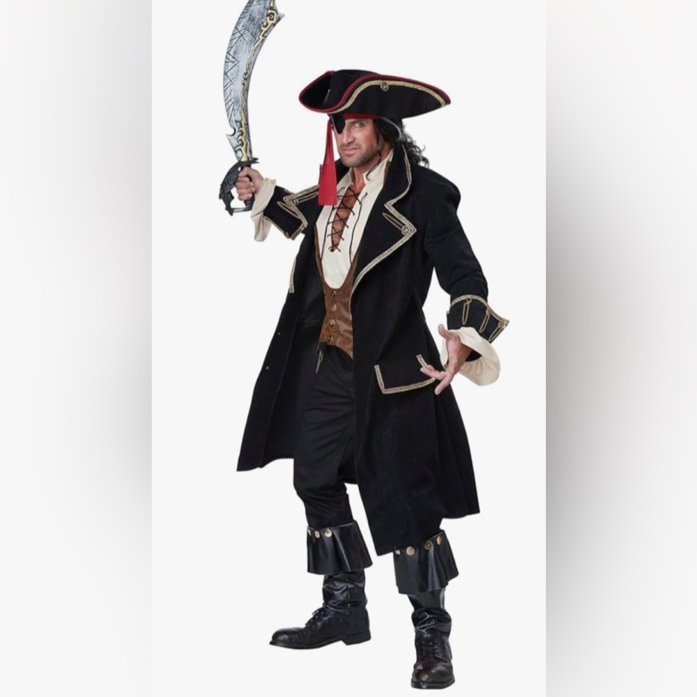 Men's Black Pirate Coat with Gold Trim